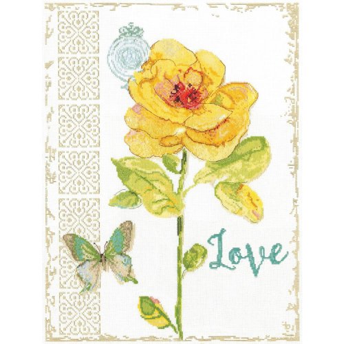 (image for) Yellow Floral - Love Counted Cross Stitch Kit